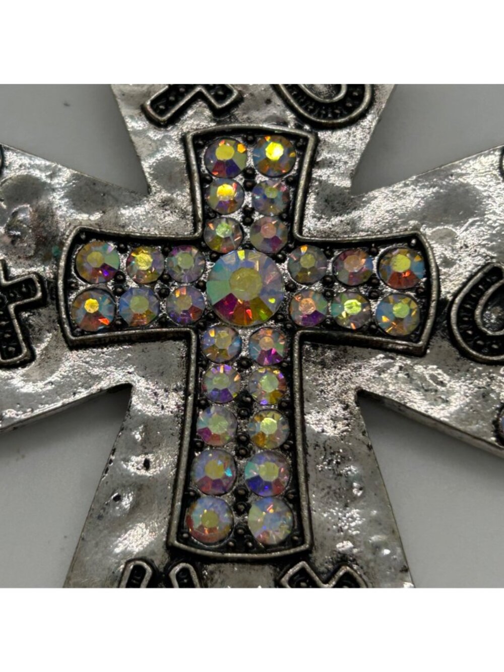 Silvertone Cross Pendant Pearl Enhancer Arurora Borealis Horseshoe Southwestern - Picture 3 of 14